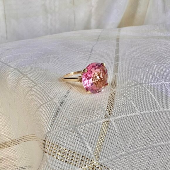 Vintage Pink Topaz 10ct Cocktail Ring 14K Gold Ring Size 5 Birthstone Jewelry